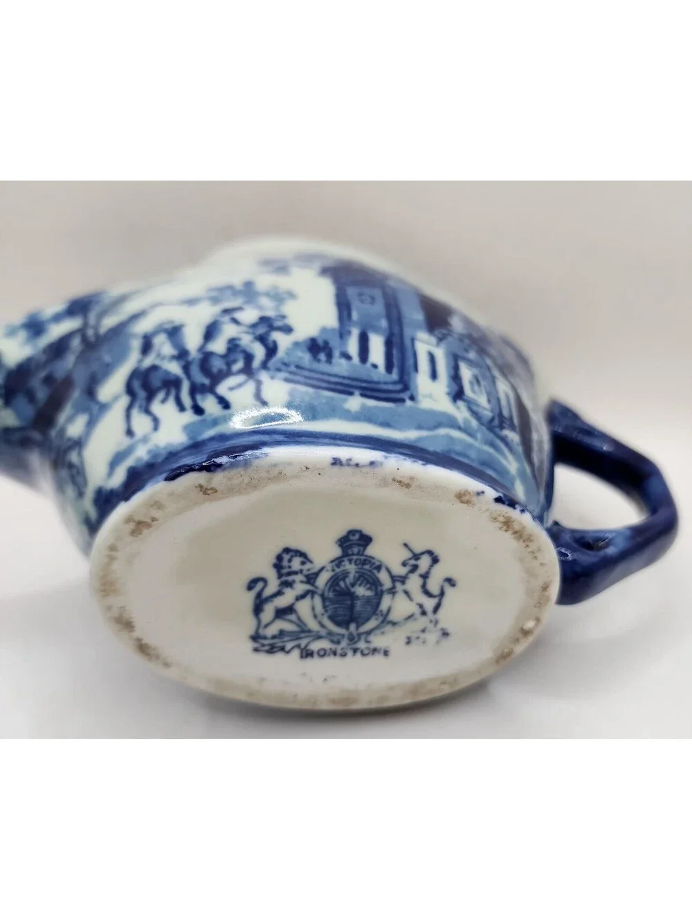 Vintage Victoria Ironstone Shaving Cup, Flow Blue Transferware, English Village